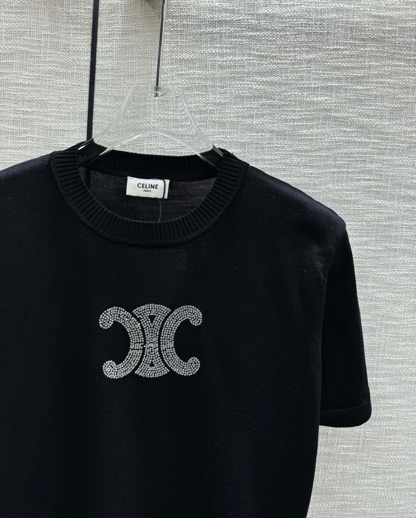 賽C家-2403 24春夏燙鑽logo針織短袖 黑色