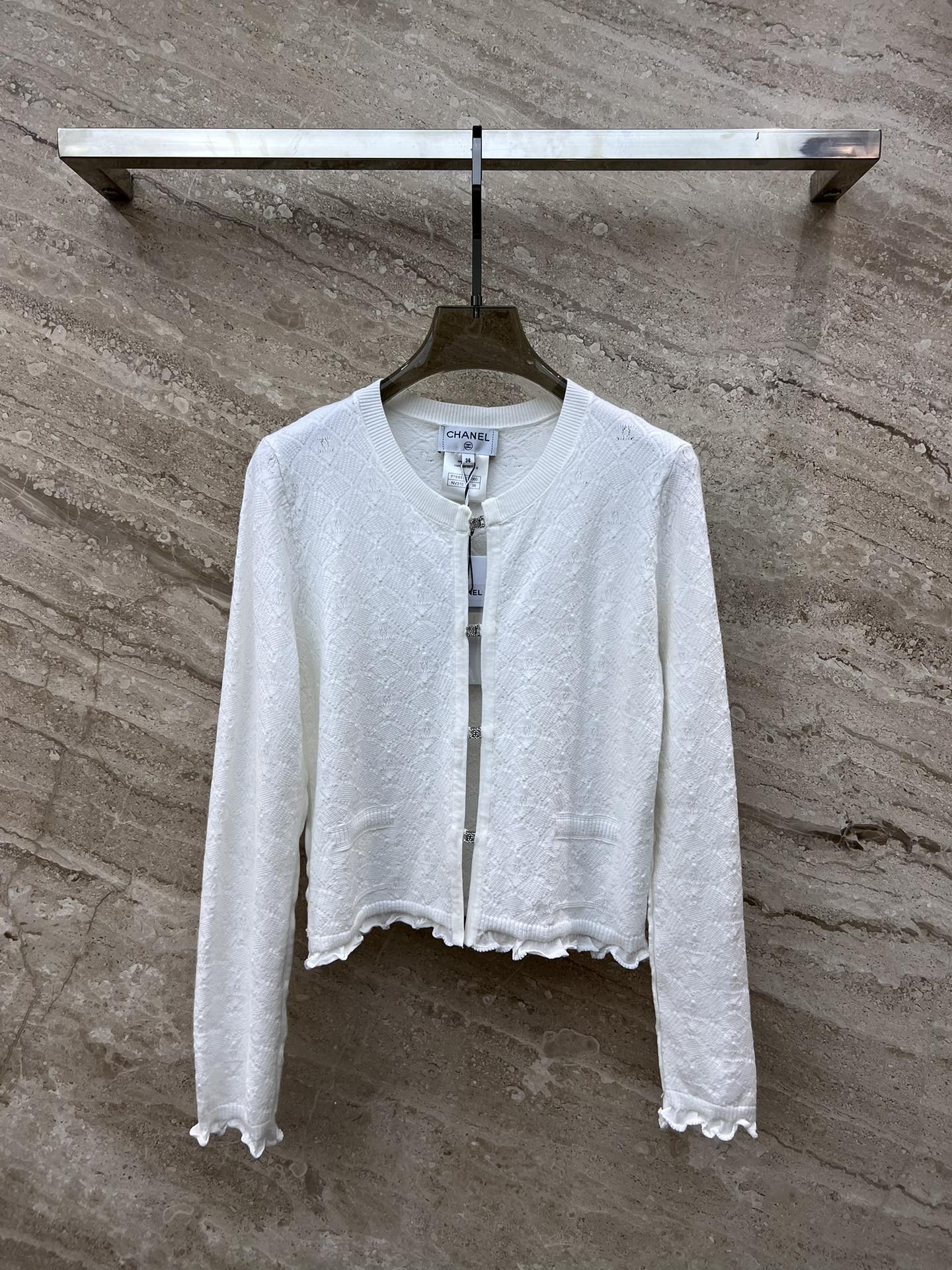 小香家-2403 24早春新款花邊針織開衫 白色