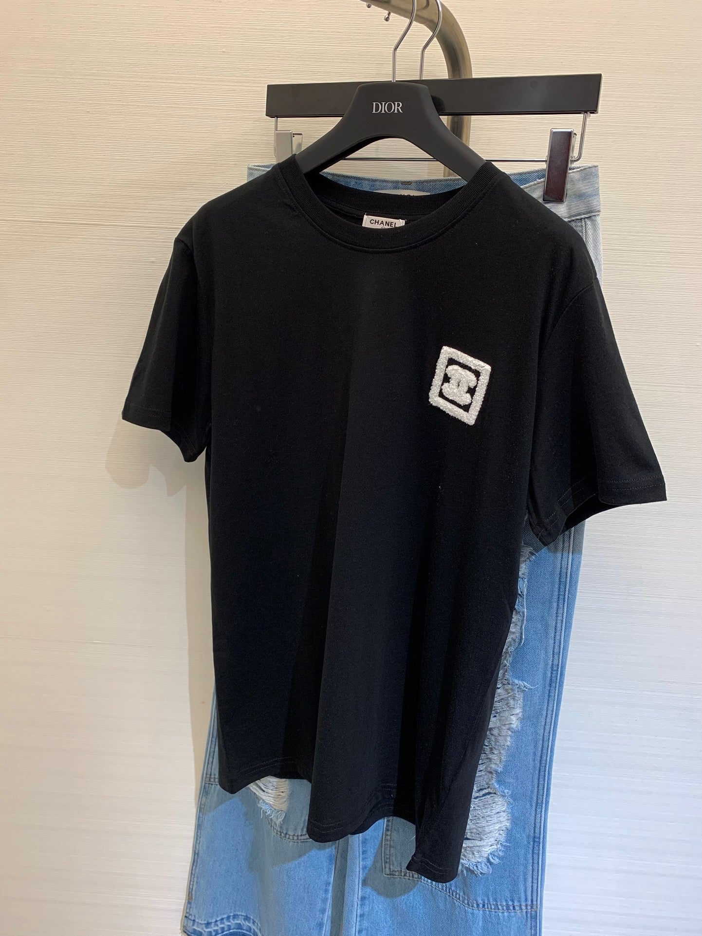 小香家-2404 春夏新款中古風毛巾繡方塊短袖 黑色