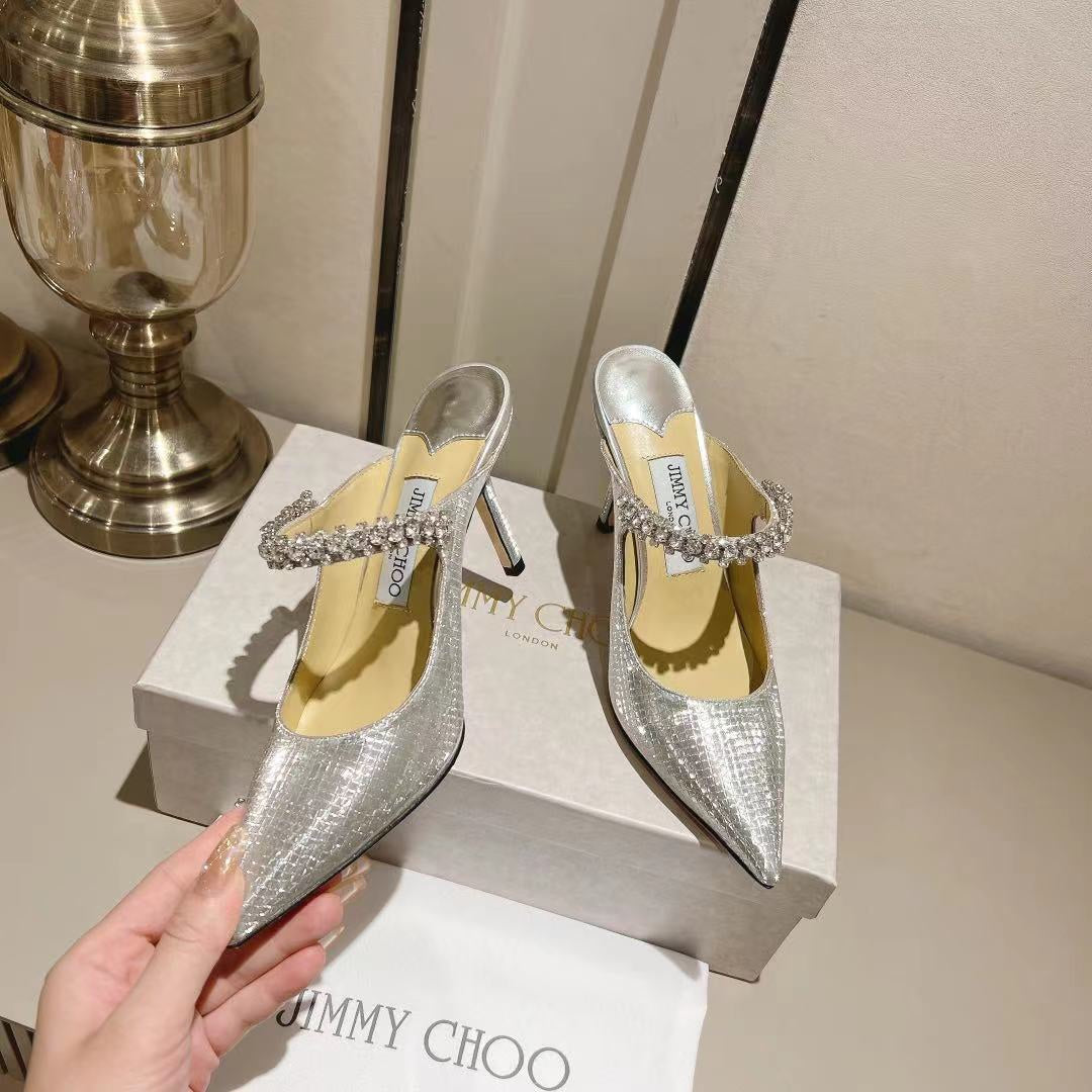 JC傑米-巴黎櫥窗定制款 Blingbling高跟拖鞋 10CM 銀色