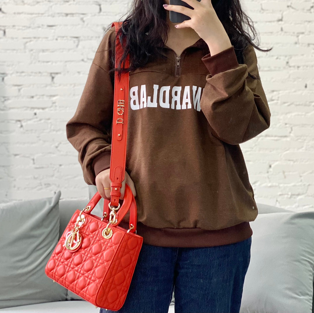 迪D家-Lady dior myABC 羊皮桔紅金扣 小號