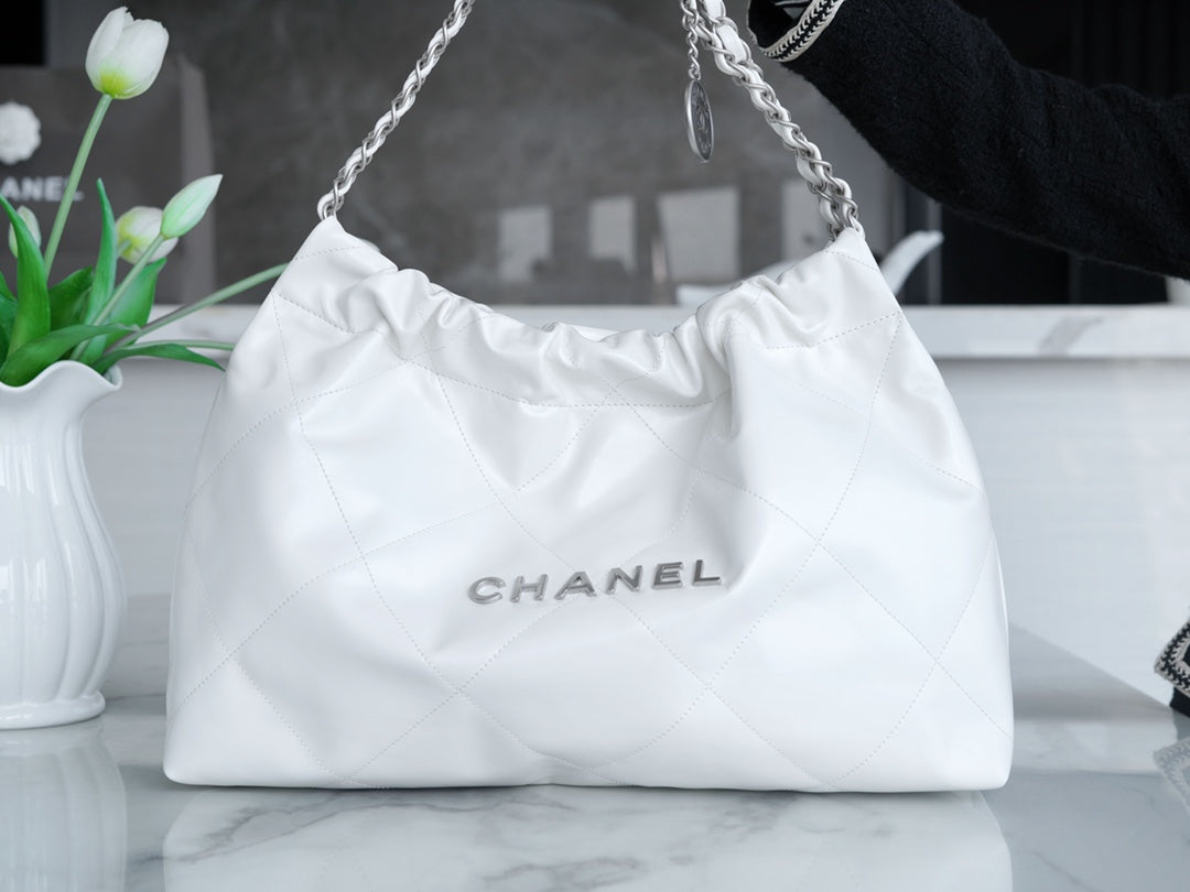 小香家-Chanel 22號手袋 橫版 白銀色