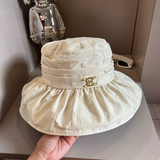 賽C家-抓皺荷葉邊遮陽帽 白色