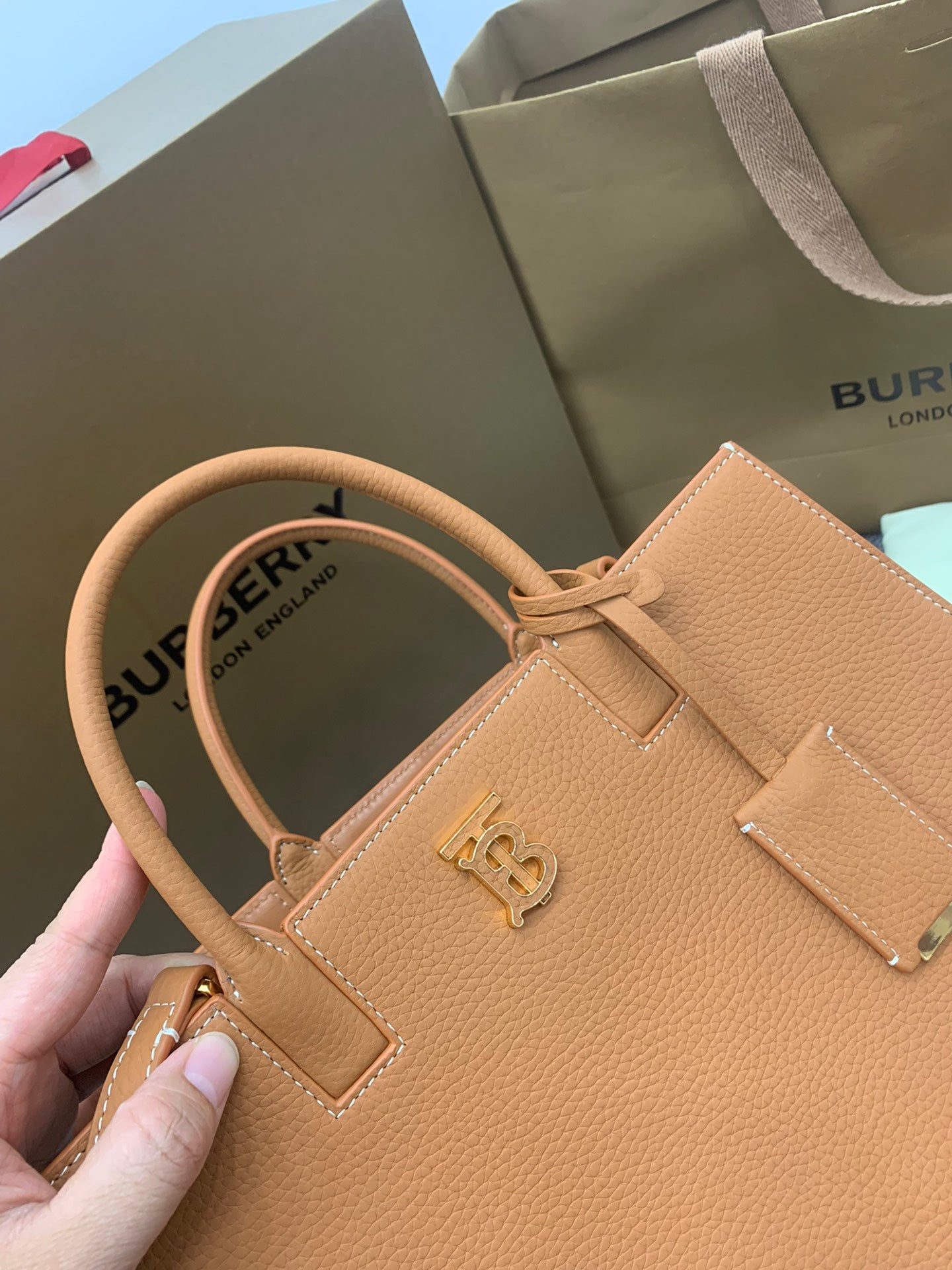 巴B家-Frances 粒紋皮革托特包 棕色 32CM