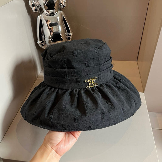 賽C家-抓皺荷葉邊遮陽帽 黑色