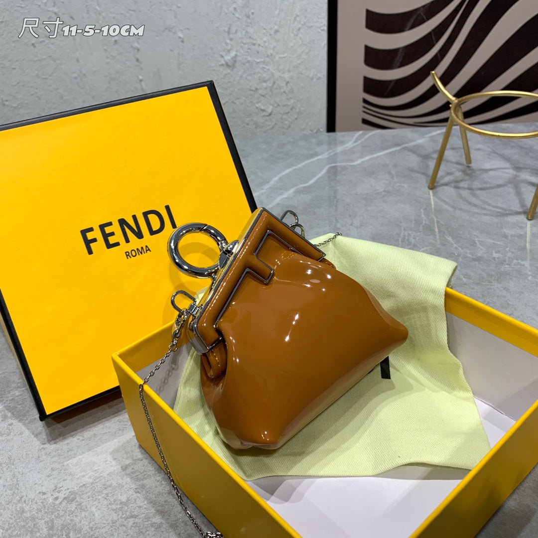 芬F家-First手袋 Mini 漆皮焦糖色