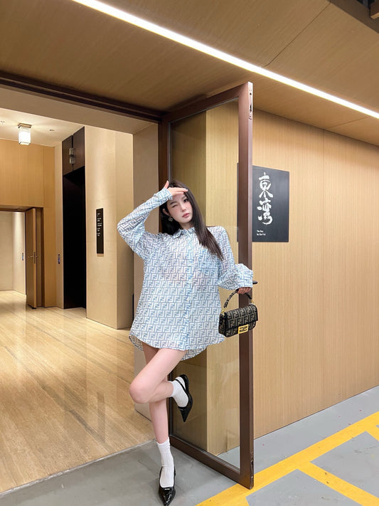 芬F家-2403 春夏新款數位印花棉麻襯衫薄款