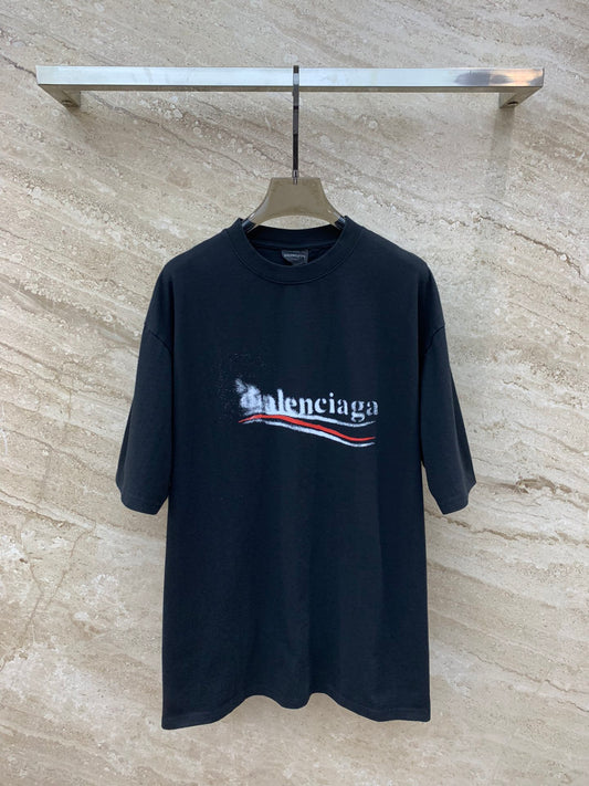 巴黎世-2403 溶解可樂印花寬鬆版短袖TEE 男女同款 黑色