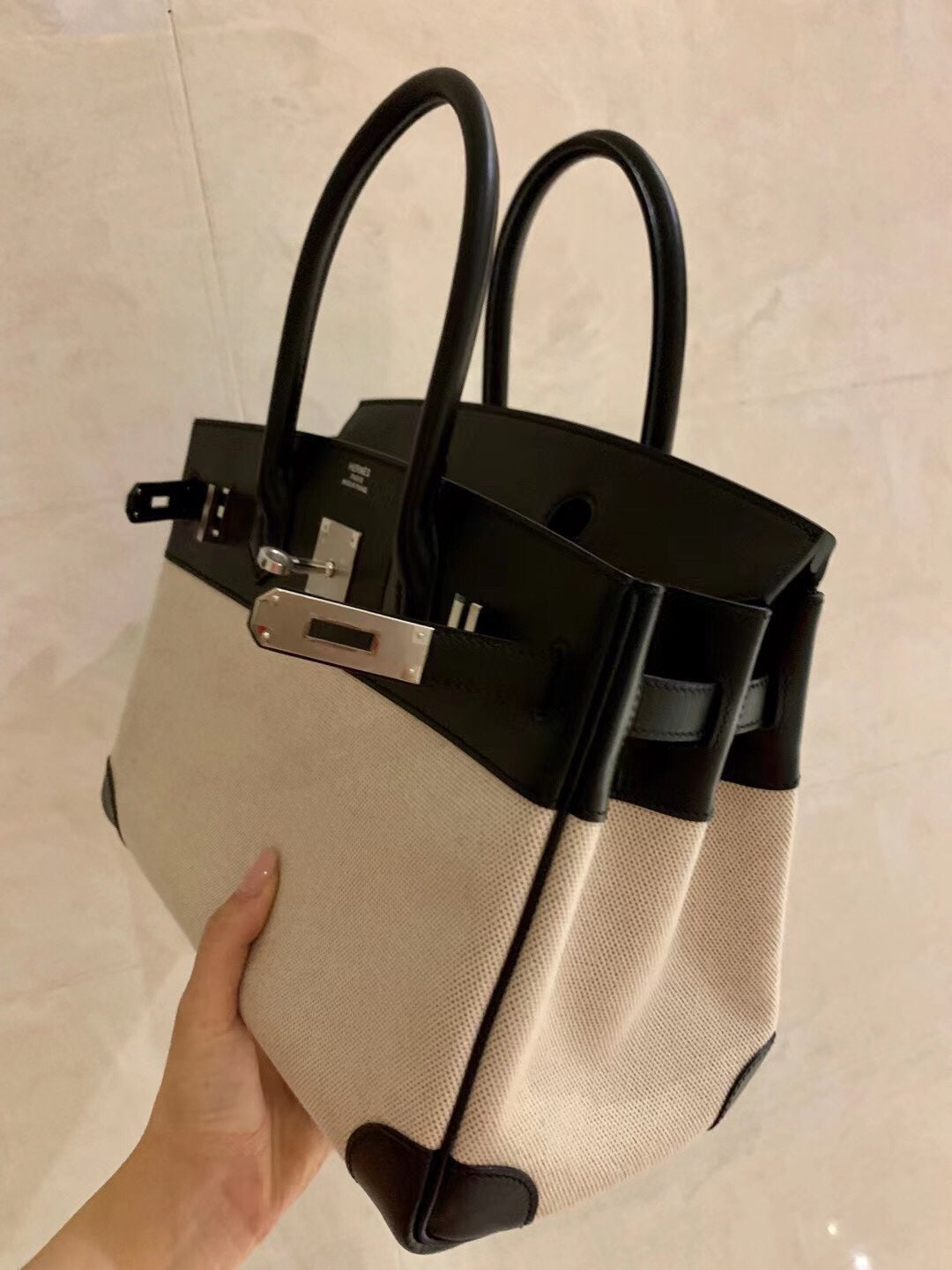 小愛款-Birkin 30 小牛皮拼帆布 黑色