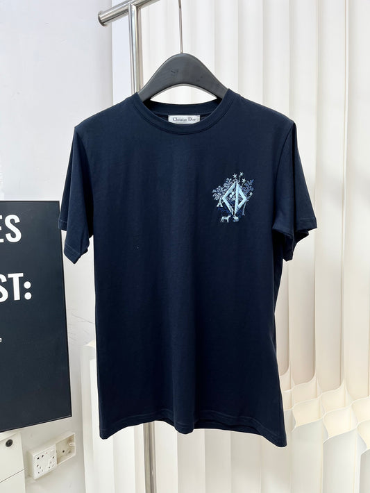迪D家-2403 撞色刺繡短袖TEE 黑色