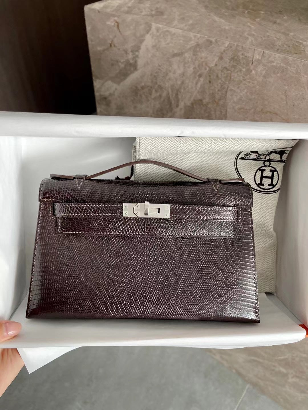 小愛款-Kelly Mini 1代 蜥蜴皮 巧克力 銀扣