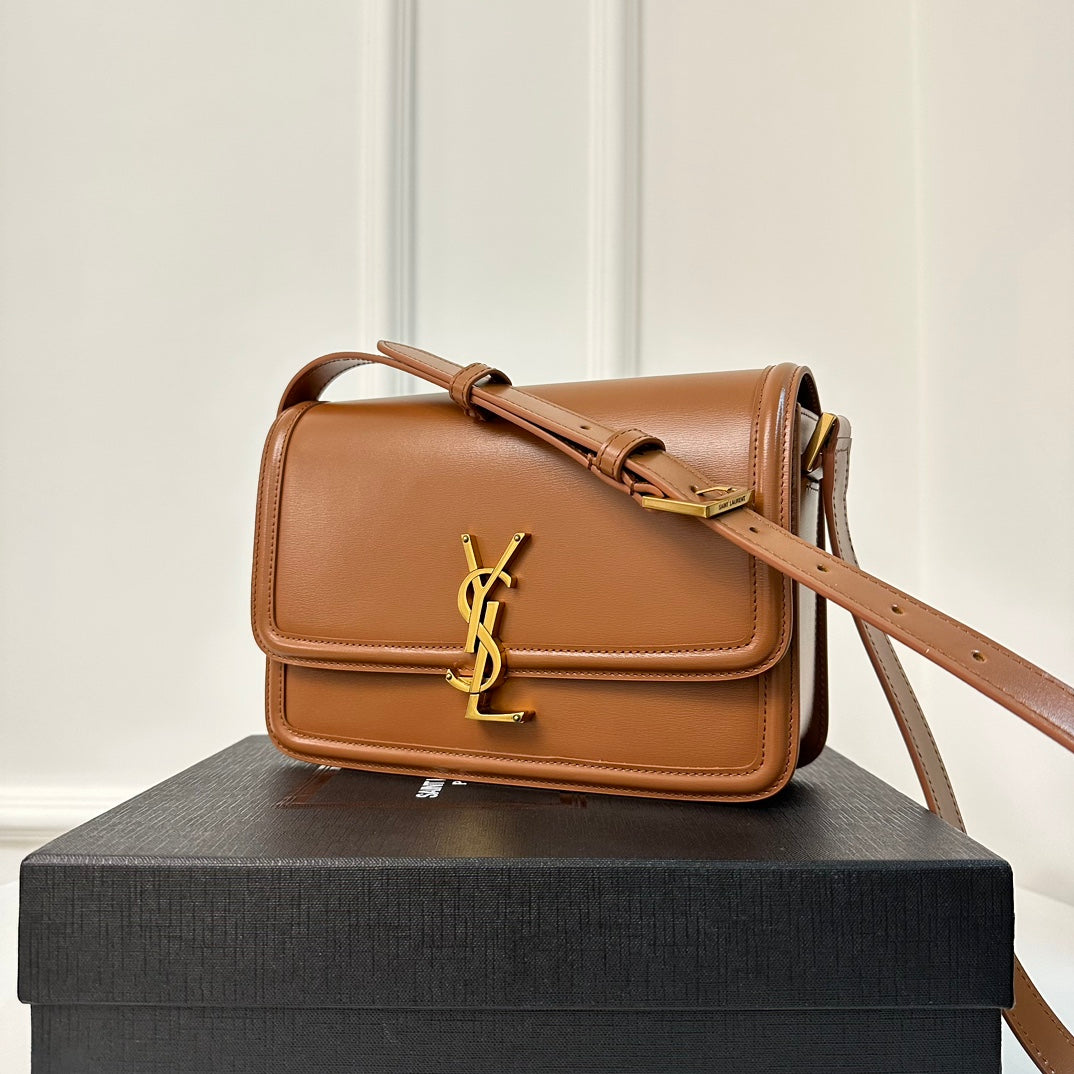 熱銷款 聖Y羅-BOX SAINT LAURENT 豆腐包 大號 焦糖色