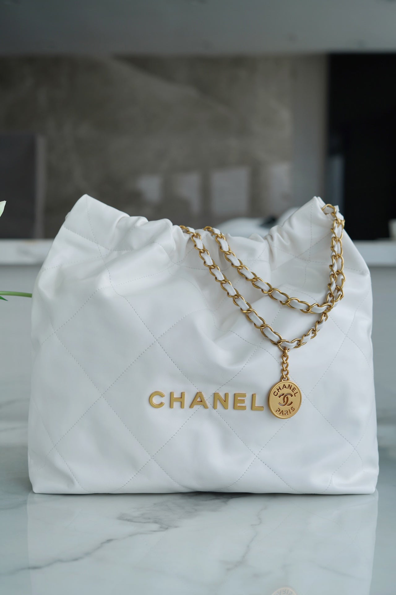小香家-Chanel 22號手袋 白金色中號