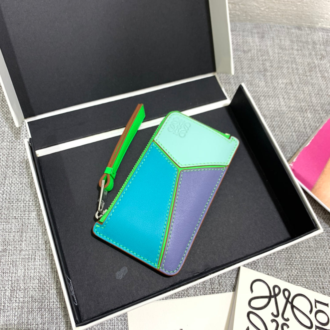 羅L威-Puzzle系列 拉鍊小卡包 湖水綠色