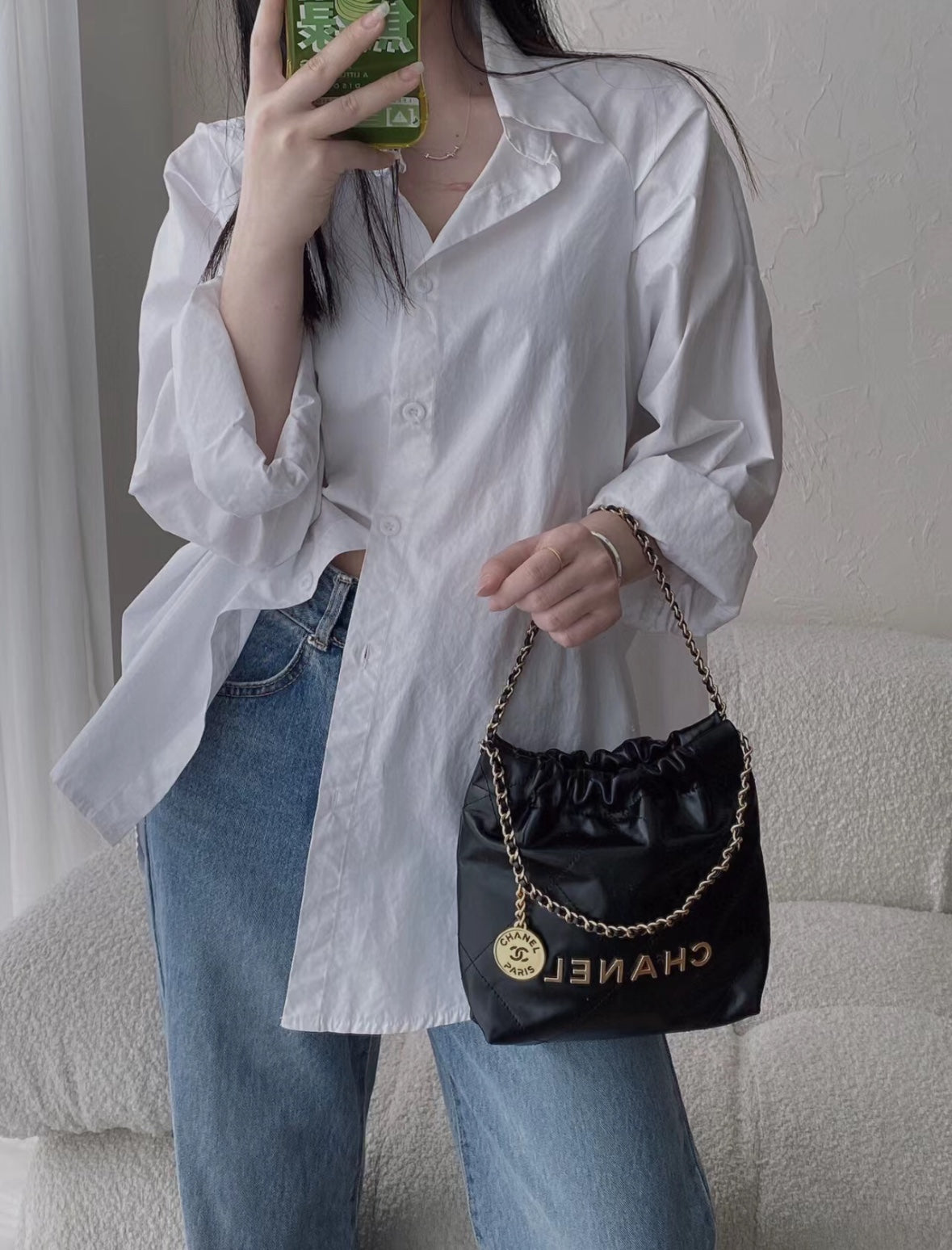 小香家-Chanel 22號手袋 黑金鍊條 黑色