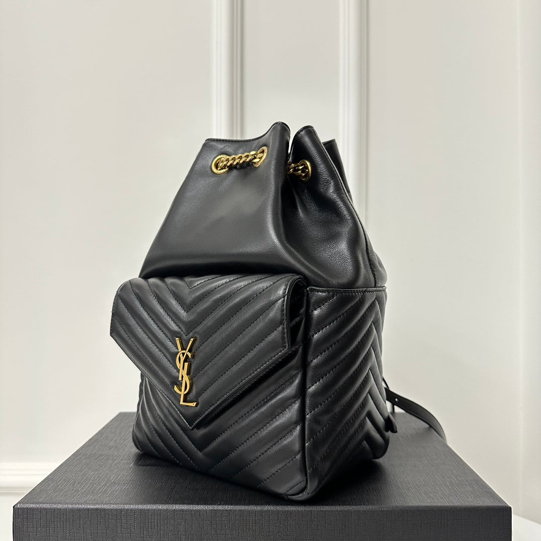 聖Y羅-Joe Backpack 絎縫雙肩包 黑色金扣 29CM