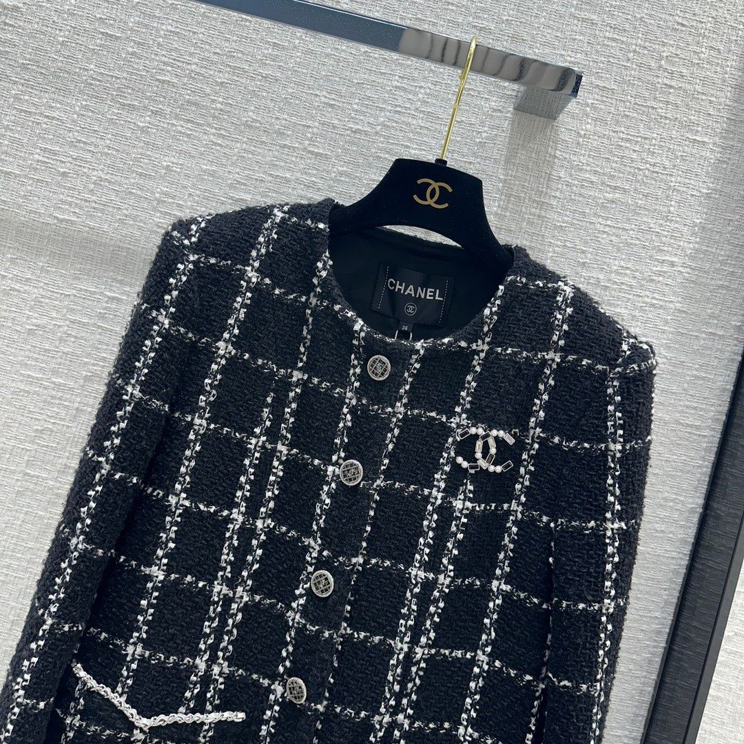 小香家-2403 24早春新品高級黑白格紋軟呢外套