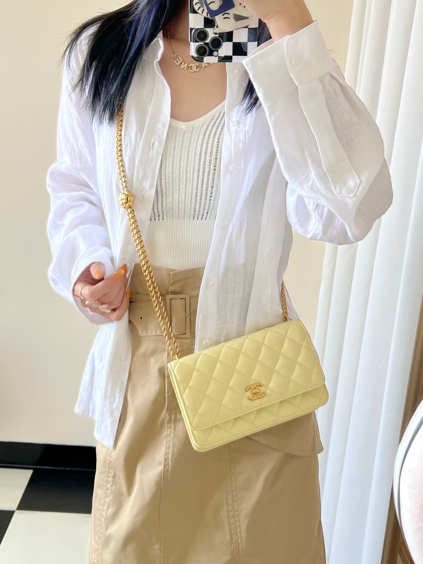 小香家-2023春夏新款 山茶花鏈條單肩包 WOC 小雞黃