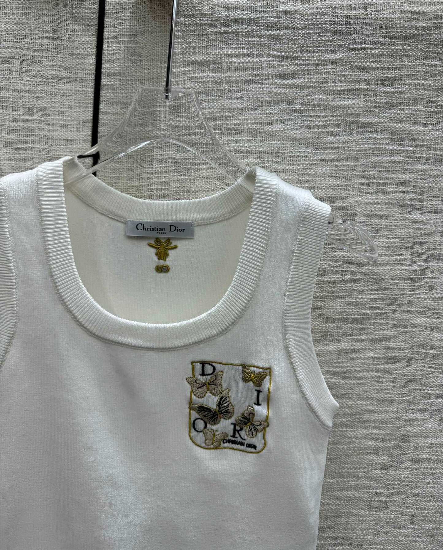 迪D家-2403 刺繡蝴蝶圓領針織背心 白色