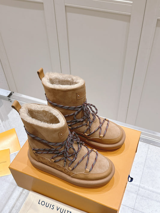 路L家-2024厚底雪地靴 咖啡色