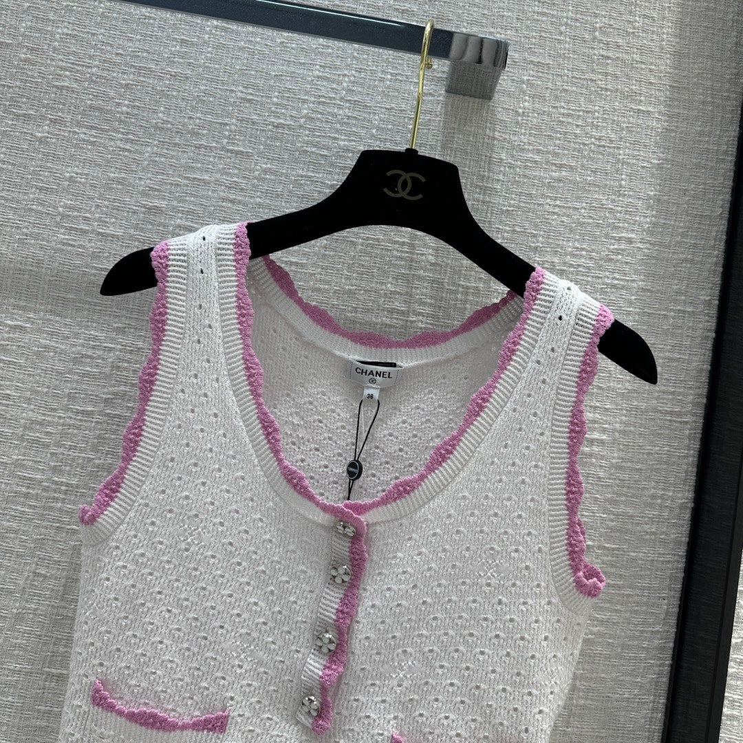 小香風-2403 24新品粉邊針織小背心