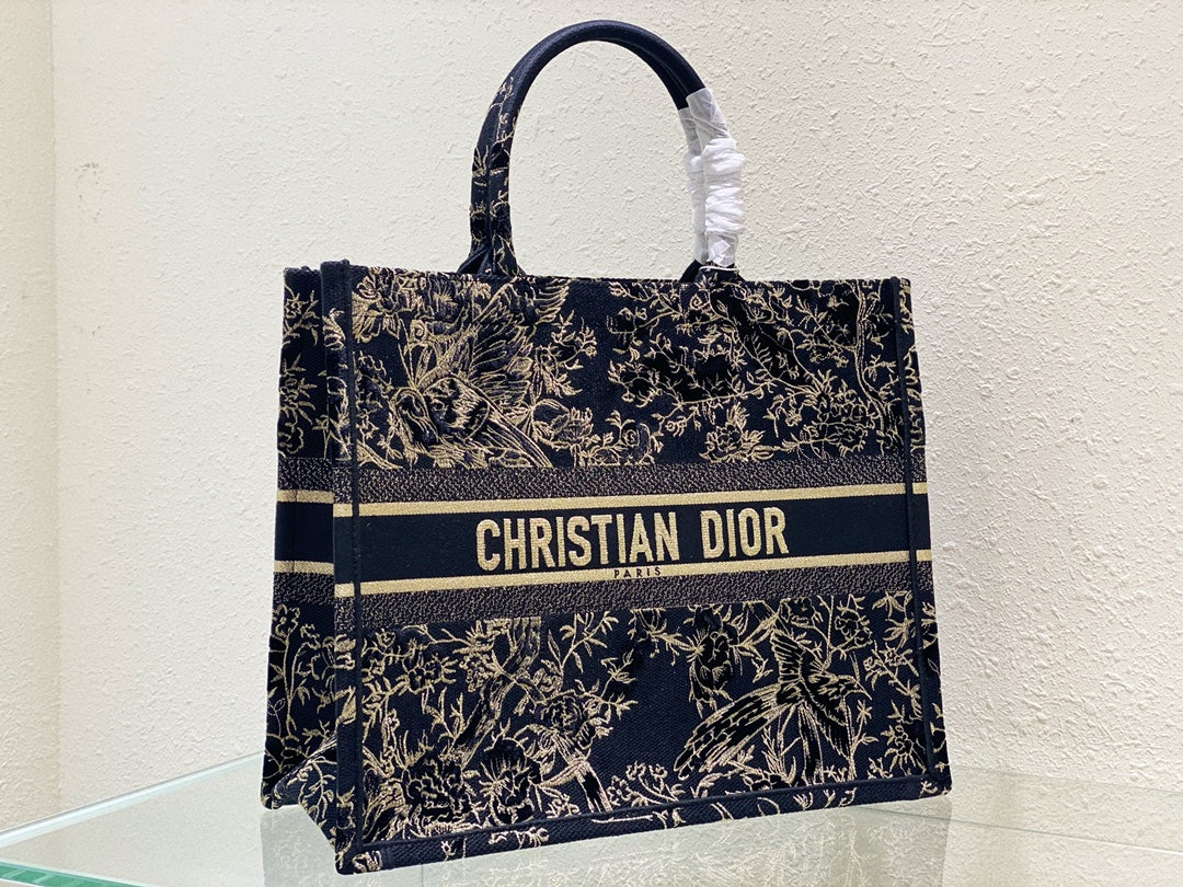 迪D家 Book Tote 刺繡天鵝絨和金屬光澤線 大號41.5cm