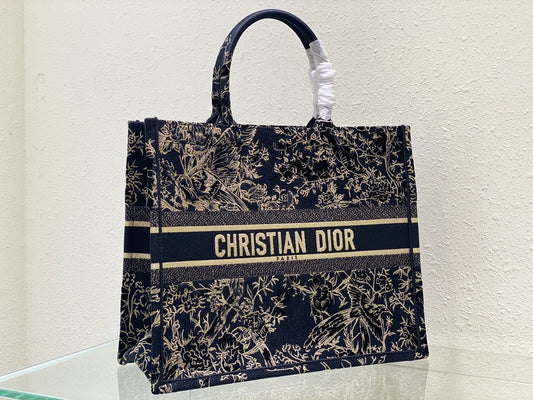 迪D家 Book Tote 刺繡天鵝絨和金屬光澤線 大號41.5cm