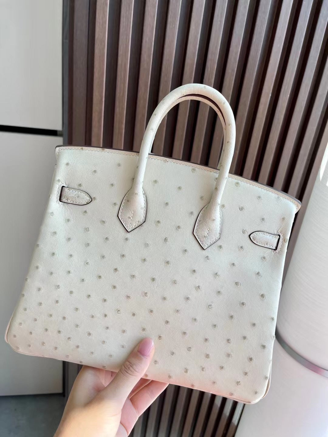 小愛款-Birkin 25 鴕鳥 羊毛白 玫瑰金扣