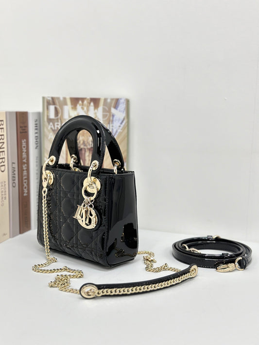 迪D家-LADY系列迷你 漆皮黑金鍊