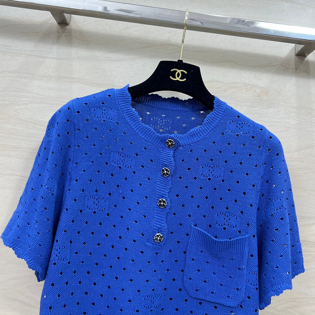 小香家-2403 春夏度假新品名媛風鏤空針織小上衣