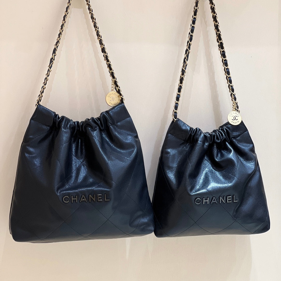 小香家-Chanel 22號手袋 魚子醬皮黑金色 中號