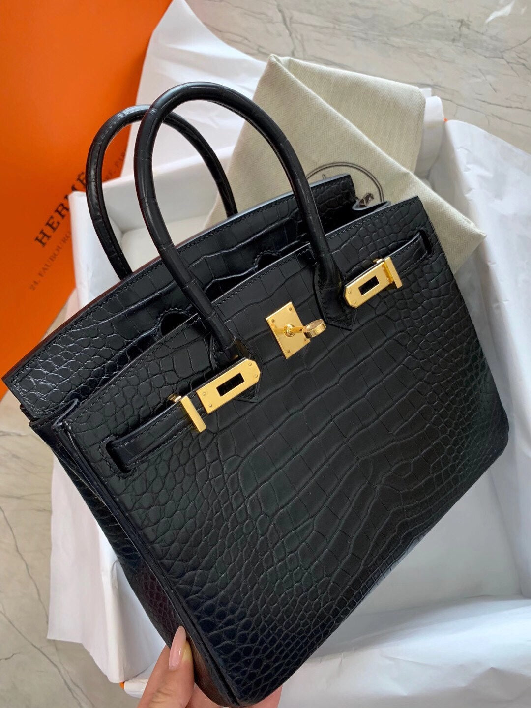 小愛款-Birkin 25 霧面方塊鱷魚 黑色 金扣