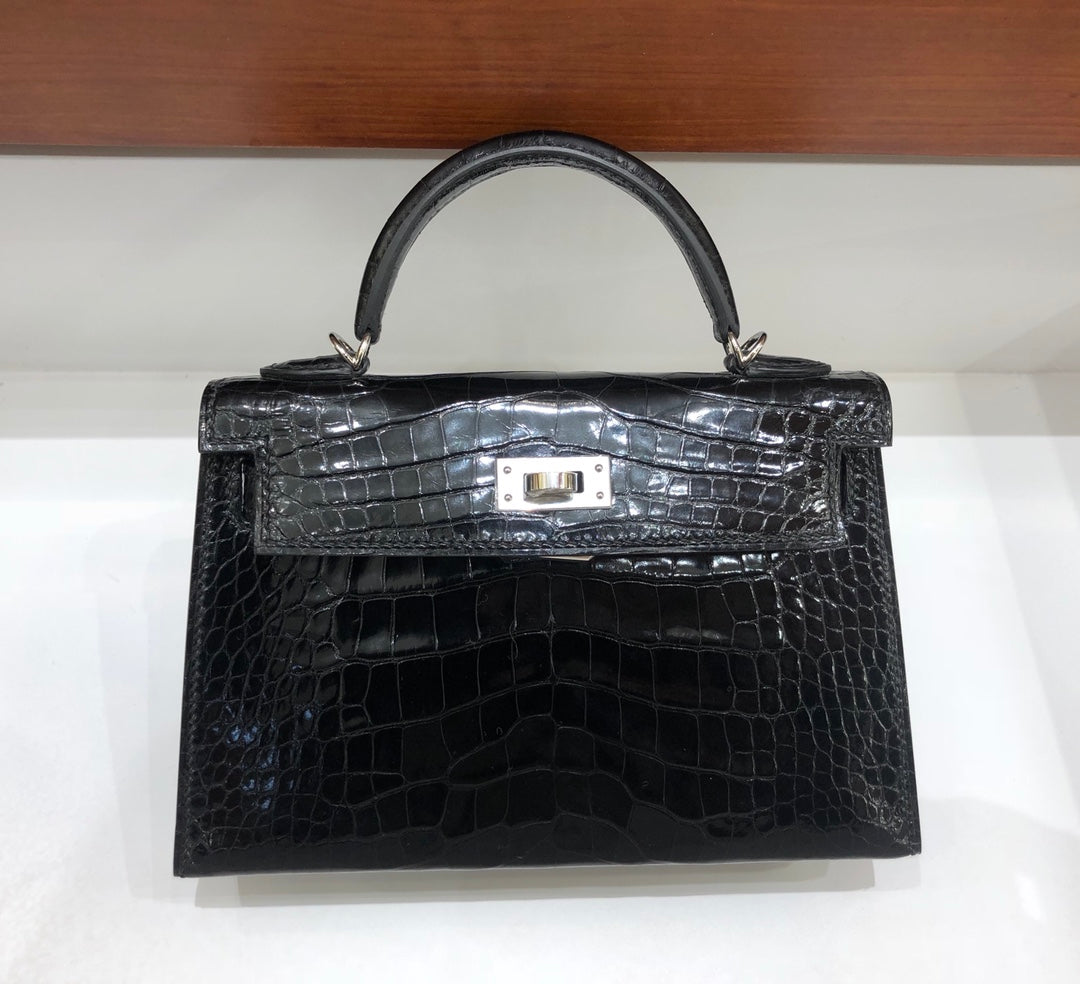 小愛款-Kelly mini 2代 美洲鱷魚 黑色 銀扣