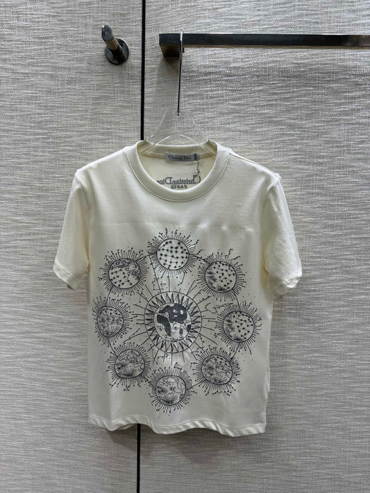 迪D家-2403 24早春最新撞色刺繡高訂百搭TEE 白色