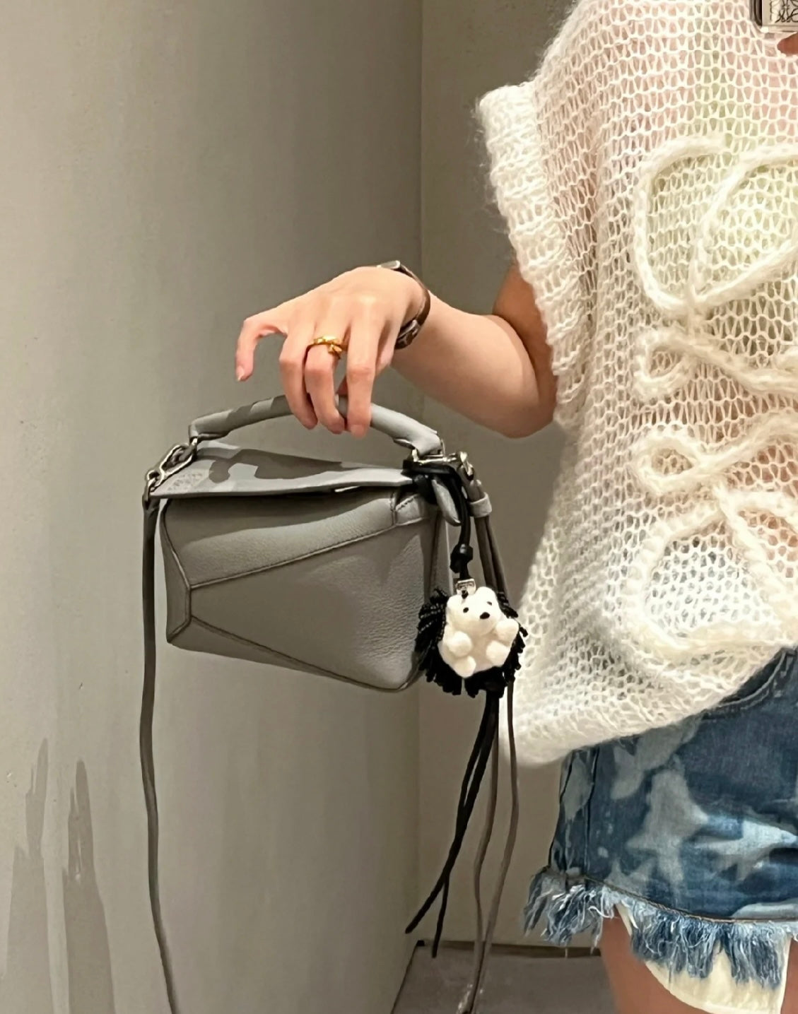 羅L威-puzzle 小牛皮 灰色 Mini