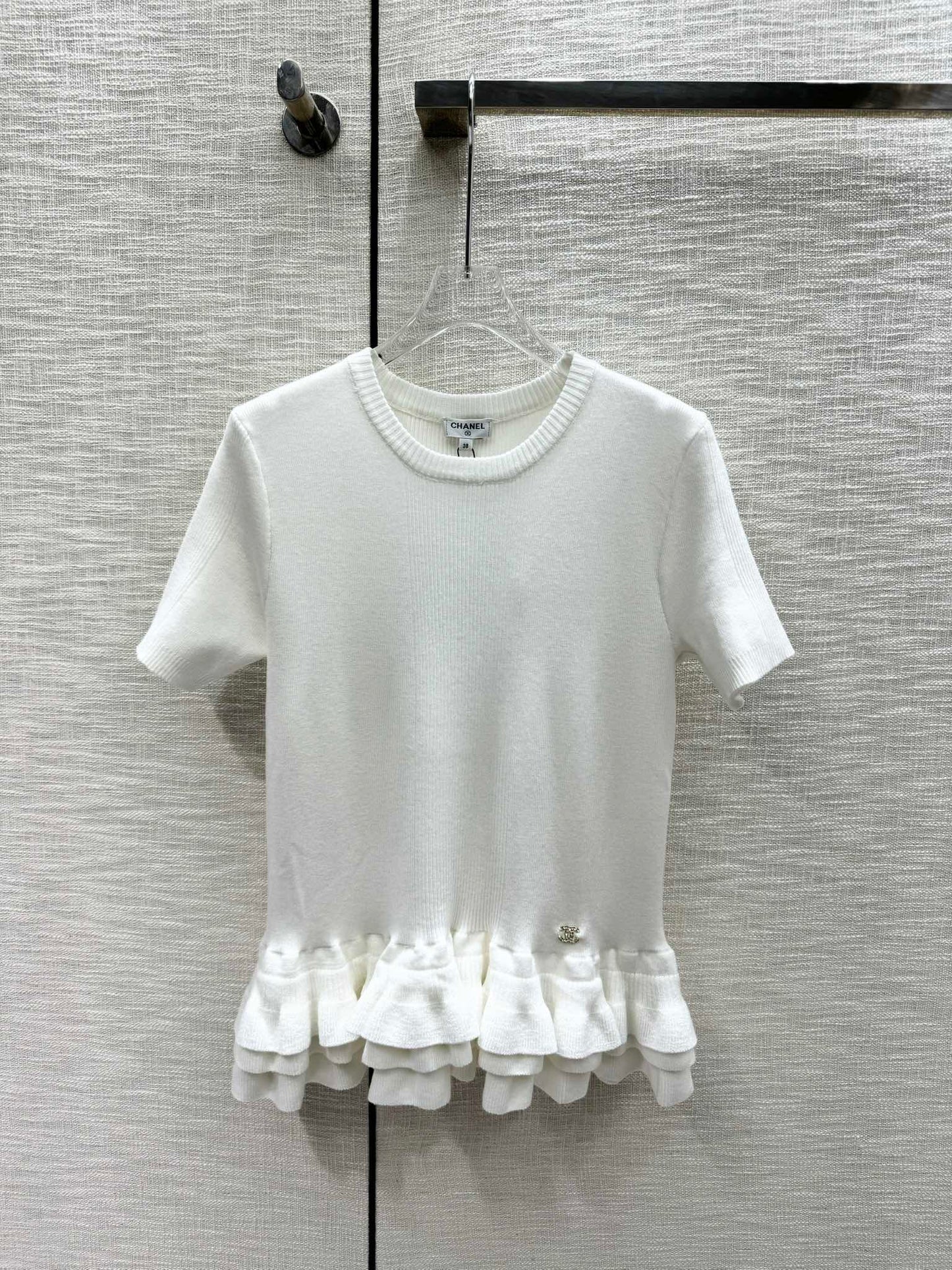小香家-2403 花邊針織短袖 白色