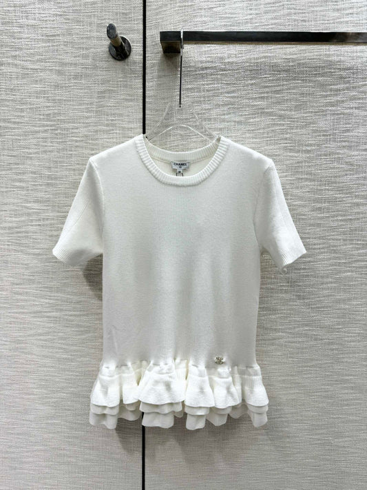 小香家-2403 花邊針織短袖 白色