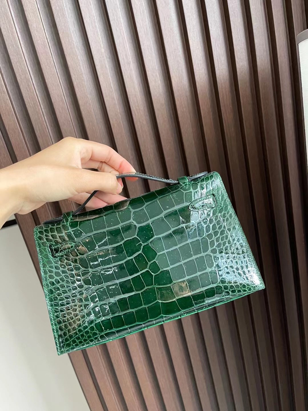 小愛款-Kelly Mini 1代 鱷魚 祖母綠 金扣