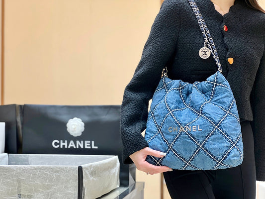 小香家-春夏新款 Chanel 22號手袋 菱格紋縫線牛仔布