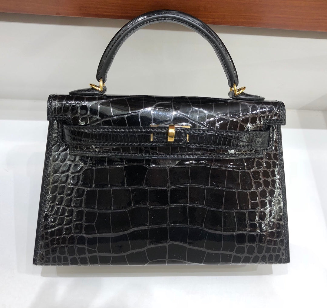 小愛款-Kelly mini 2代 美洲鱷魚 黑色 金扣