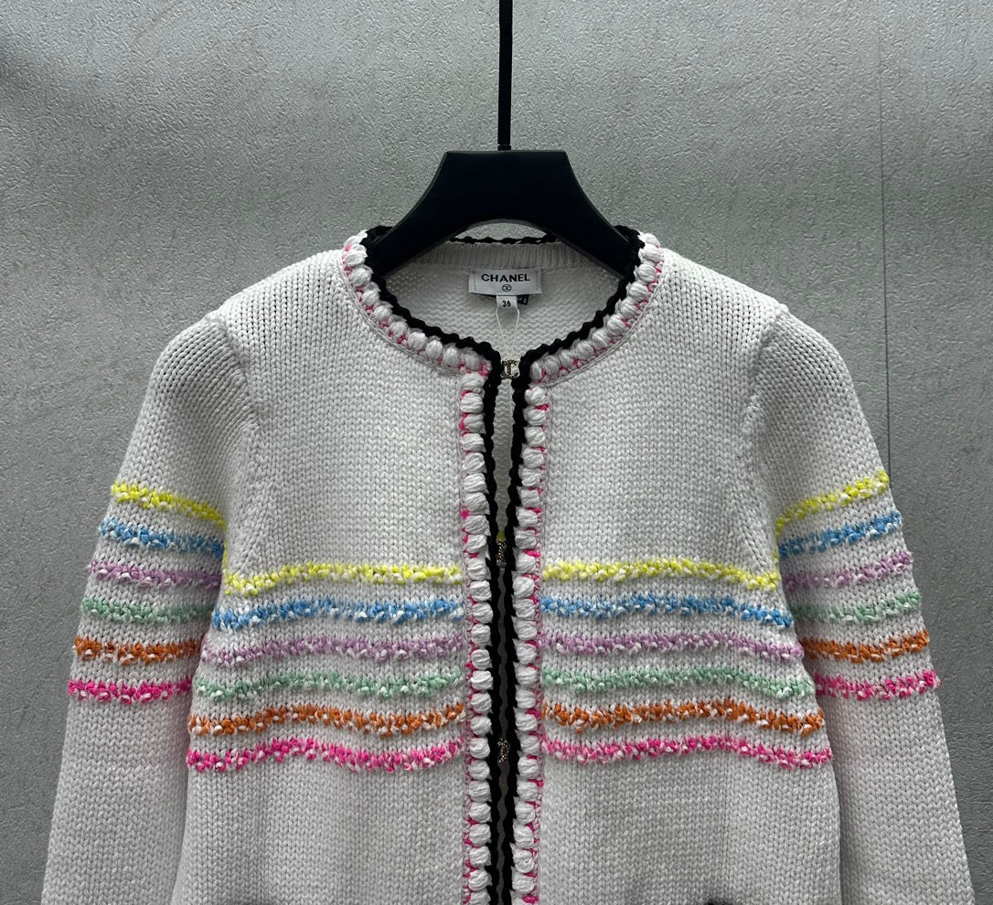 小香家-2404 24早春新品彩條針織開襟衫