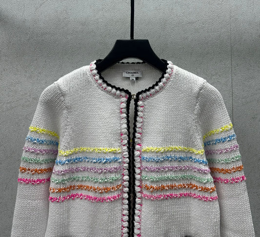 小香家-2404 24早春新品彩條針織開襟衫