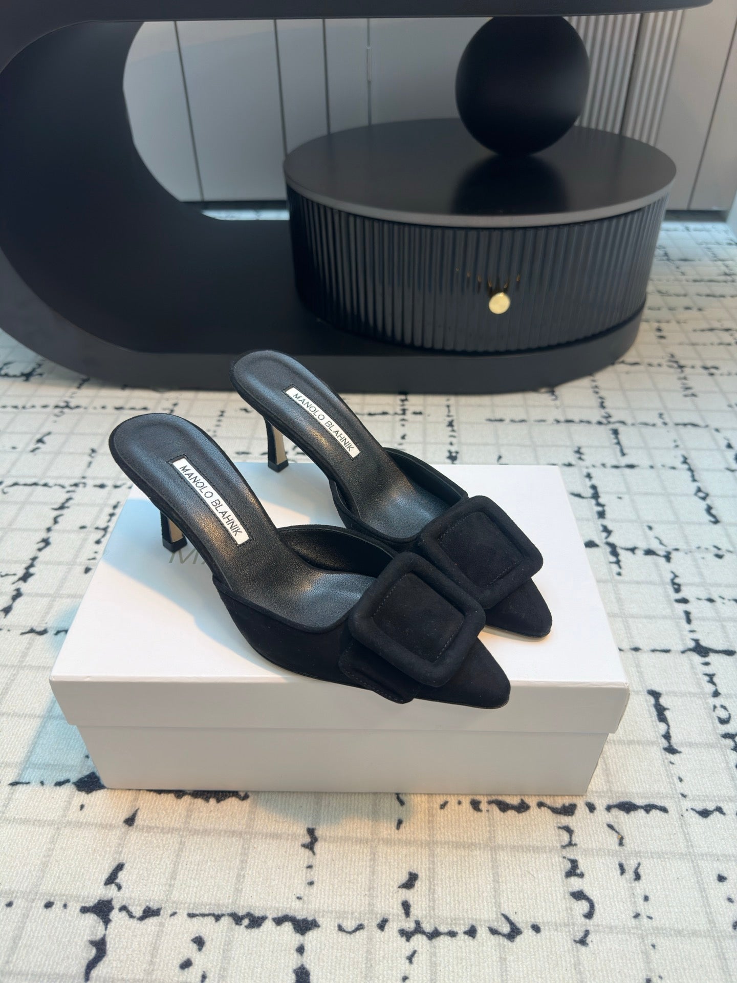 Manolo Blahnik-2024 高跟拖鞋 黑色
