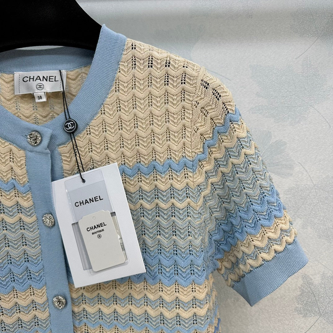 小香家-2404 24春夏新品短袖羊毛上衣 藍色