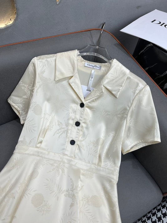 迪D家-2403 24SS夏季新款翻領連身裙 白色