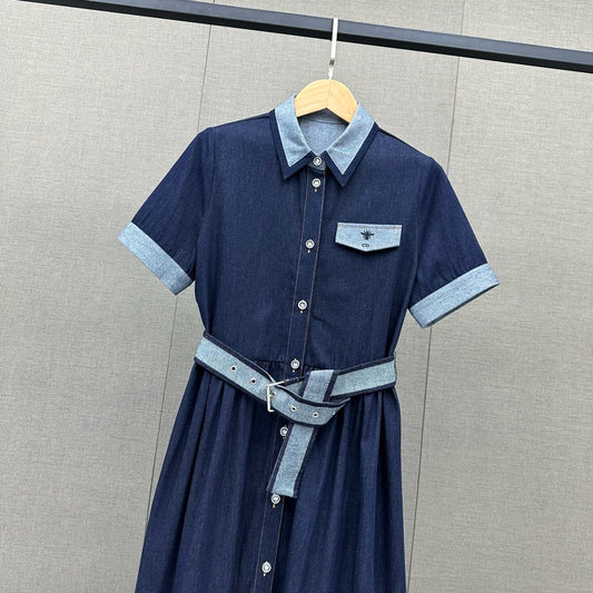 迪D家-2403 24春夏拼色襯衫式牛仔裙