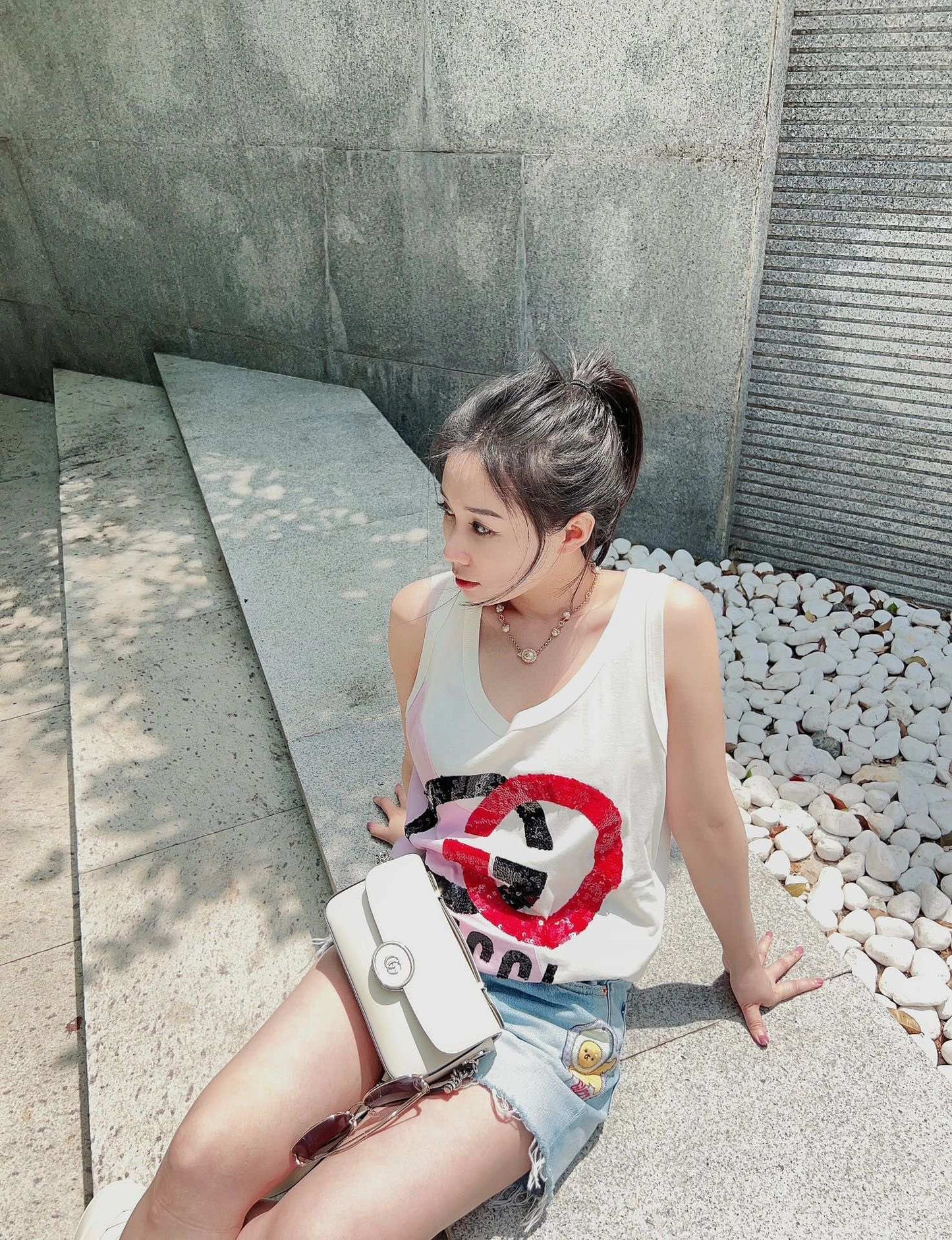 古G家-Petite GG系列 迷你鏈帶包 白色