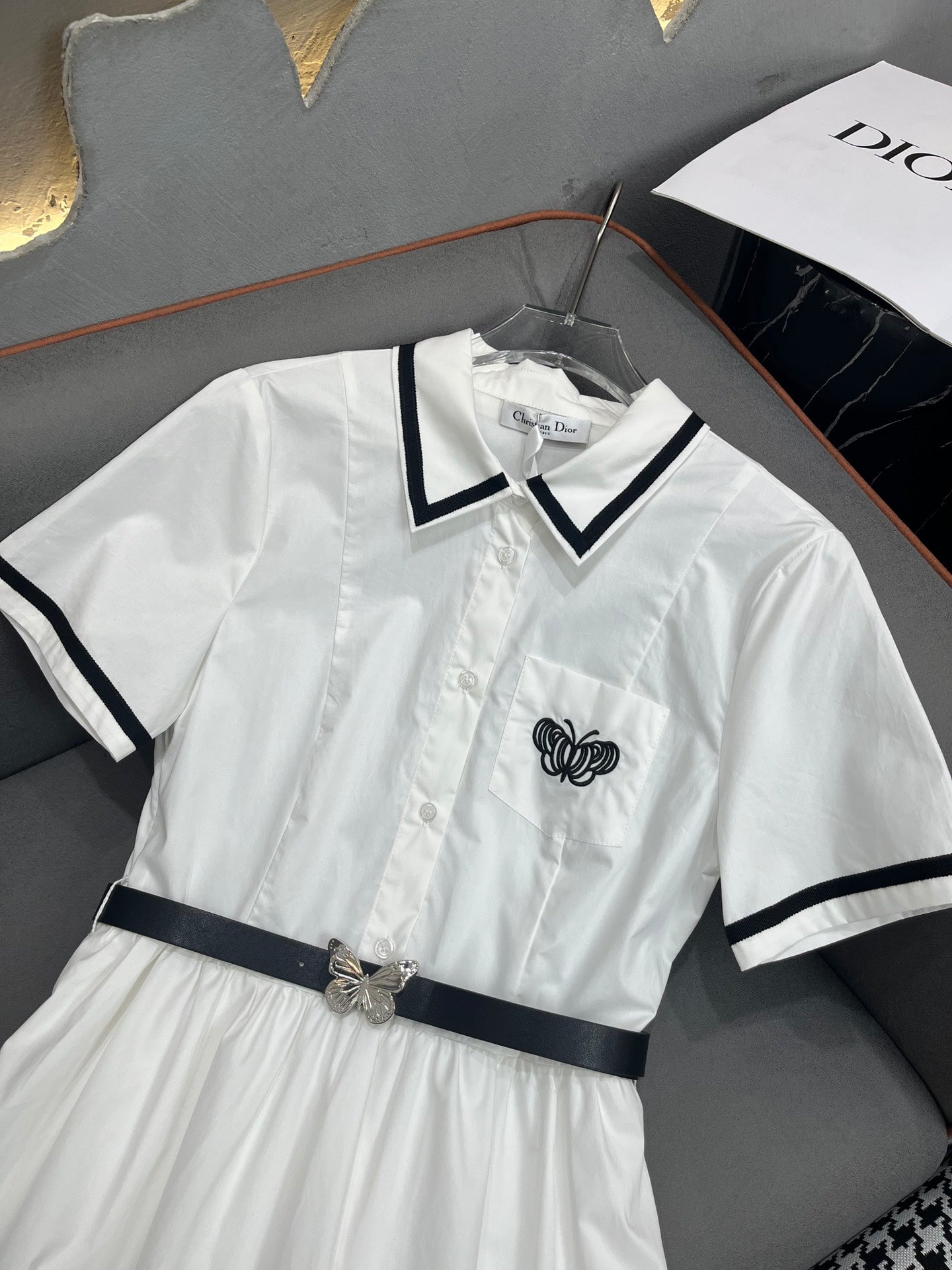 迪D家-2403 24SS夏季新款翻領洋裝 白色