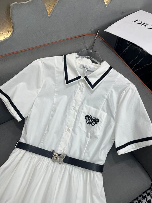 迪D家-2403 24SS夏季新款翻領洋裝 白色