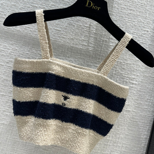 迪D家-2403 24春夏新品氣質海軍藍白針織背心